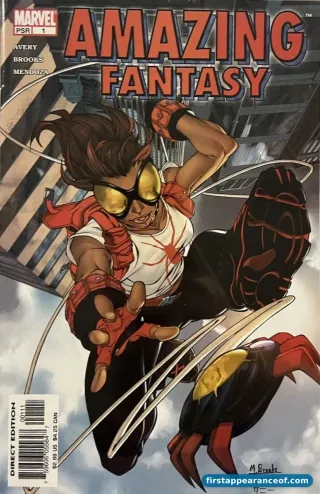 Amazing Fantasy #1 Vol. 2 (2004). Anya Corazon (Araña) debuts. Fiona Avery and Mark Brooks. Marvel deliberately echoed the original Amazing Fantasy #15 numbering for the Spider-mythology relaunch.