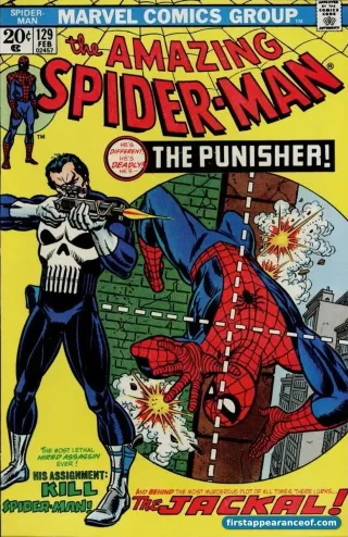 Punisher and Spider-Man on the cover of Amazing Spider-Man #129 (1974).