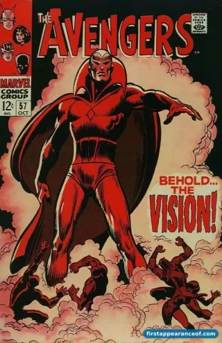 The Avengers #57 (1968), the first appearance of the synthezoid Vision, built by Ultron to destroy the Avengers.