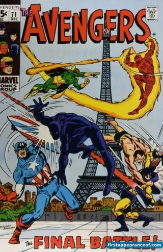 The Avengers #71 (1969), the issue that first uses the name 'the Invaders' for a wartime teaming of Captain America, the Human Torch, and the Sub-Mariner.