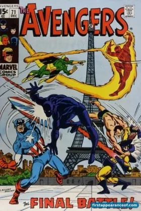 The Avengers #71 (1969), the issue that first uses the name 'the Invaders' for a wartime teaming of Captain America, the Human Torch, and the Sub-Mariner.