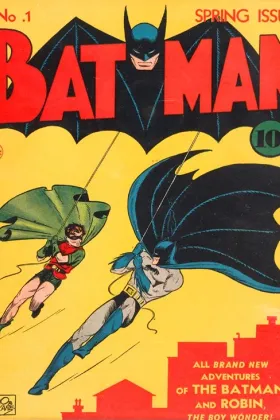 Batman #1 cover (1940). The Joker debuts inside this issue, though the cover features Batman and Robin.