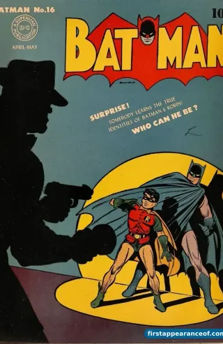 Batman #16 (1943). DC Comics. Alfred debuts as the Wayne family butler in a back-up feature.