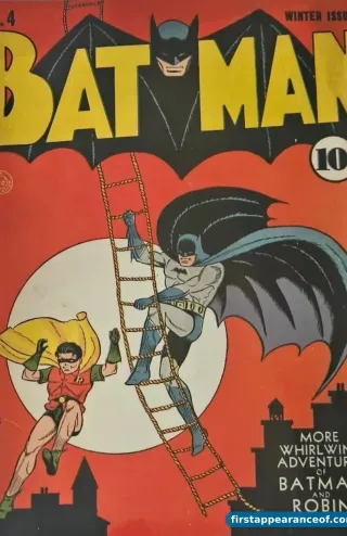 Batman #4 (1940). Bill Finger and Bob Kane. The first explicit use of the name 'Gotham City' in a published Batman comic. The visual language is conventional 1940 urban setting; the noir architectural identity solidifies across later artists.