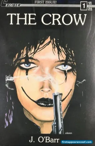 The Crow #1 (1989). Caliber Comics. James O'Barr writes and illustrates. Independent black-and-white debut.