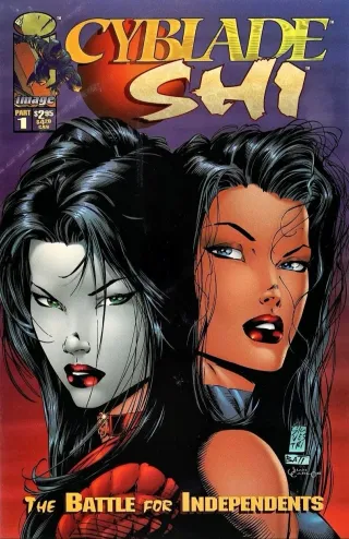 Cyblade / Shi: The Battle for Independents #1 (1995). Witchblade does not appear on the cover; her debut is in the interior pages of the crossover one-shot.