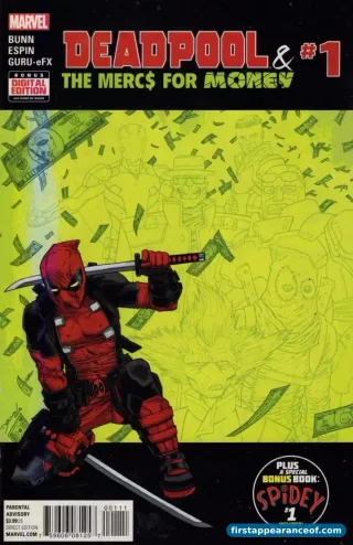 First appearance of Mercs for Money — the cover of Deadpool & the Mercs for Money #1 (2016).
