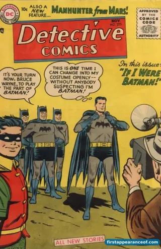 Detective Comics #225 (1955), the issue that introduces J'onn J'onzz, the Manhunter from Mars, in a backup story behind the lead Batman feature.