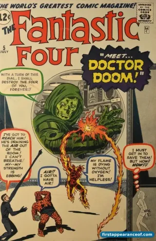 Fantastic Four #5 (1962). Doctor Doom on the cover, his first appearance and first cover.