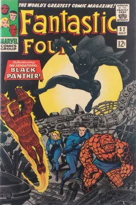 The Black Panther leaping at the Fantastic Four on the cover of Fantastic Four #52 (1966)