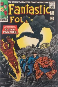 The Black Panther leaping at the Fantastic Four on the cover of Fantastic Four #52 (1966)