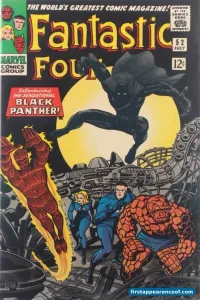The Black Panther leaping at the Fantastic Four on the cover of Fantastic Four #52 (1966)