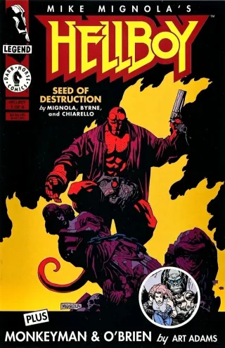 Hellboy: Seed of Destruction #1 (1994). Mike Mignola pencils and covers; John Byrne writes the script. The first Hellboy story. The BPRD is established as the agency Hellboy works for, with a paranormal-investigation framework that grows into the entire Mignolaverse over the next thirty years.