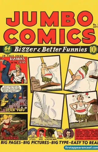 Jumbo Comics #1 (1938), Fiction House. The anthology containing some of Jack Kirby's earliest comic-book art, the 'Wilton of the West' feature.