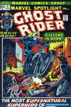 Johnny Blaze transforming into Ghost Rider on the cover of Marvel Spotlight #5 (1972).