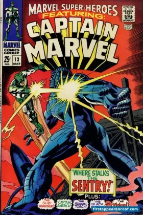 Marvel Super-Heroes #13 (1968). Carol Danvers debuts inside as a U.S. Air Force officer.