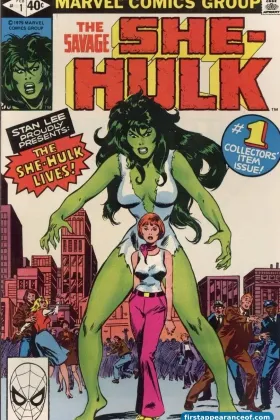 The Savage She-Hulk #1 (1980). Jennifer Walters transformed into She-Hulk on the cover.