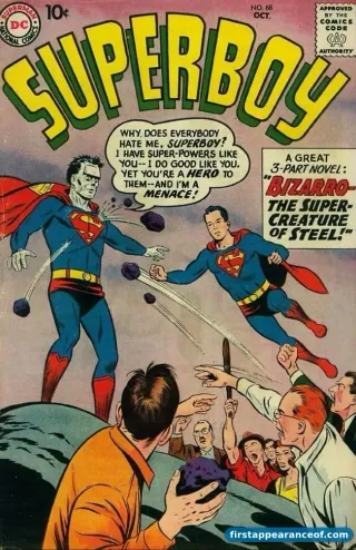 Superboy #68 (1958). First appearance of Bizarro (the original Superboy version).