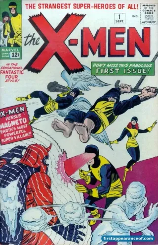 The original X-Men on the cover of X-Men #1 (1963). Iceman front and center with the team.