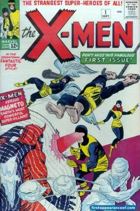 Jean Grey as Marvel Girl on the cover of X-Men #1 (1963), flying alongside the original team.
