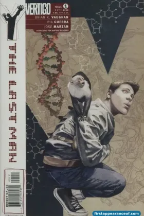Y: The Last Man #1 (2002). Vertigo. Yorick and Ampersand on the J.G. Jones cover.